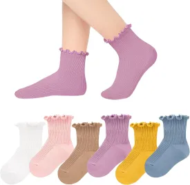 Witwot 6 Pairs Baby Girls Ruffles Ankle Socks Toddler Boys Dress Sock Soft Cotton Size 6M - 7Y