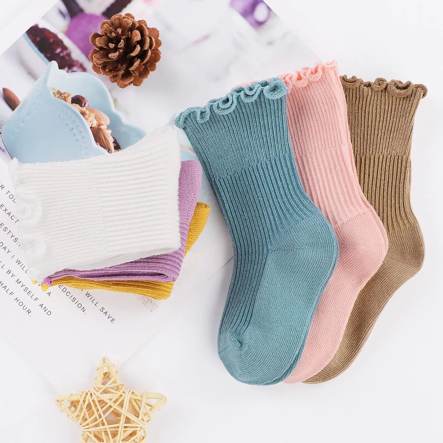 Witwot 6 Pairs Baby Girls Ruffles Ankle Socks Toddler Boys Dress Sock Soft Cotton Size 6M - 7Y