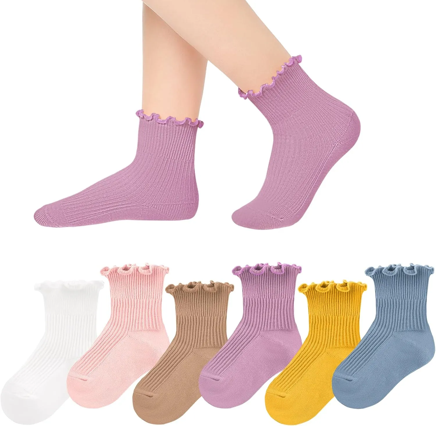 Witwot 6 Pairs Baby Girls Ruffles Ankle Socks Toddler Boys Dress Sock Soft Cotton Size 6M - 7Y