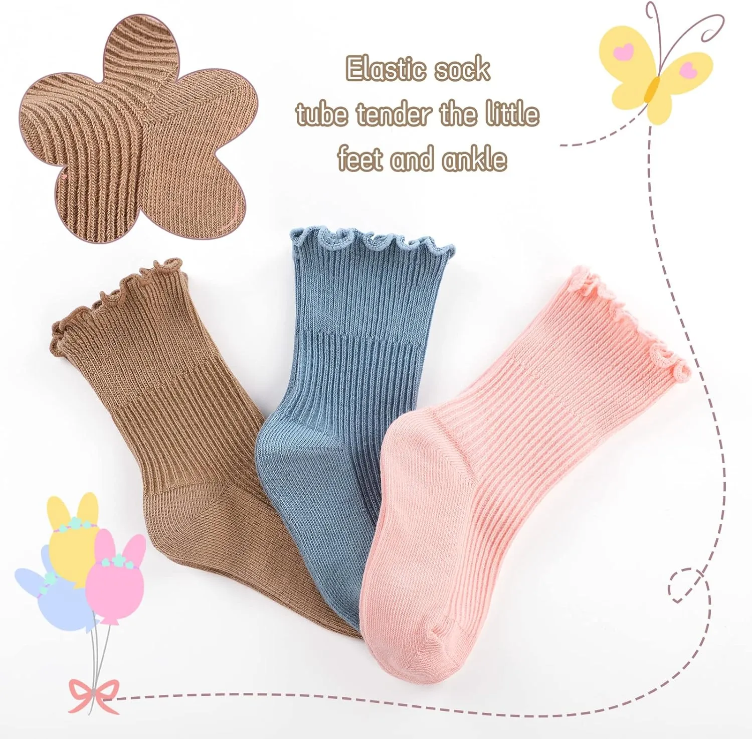 Witwot 6 Pairs Baby Girls Ruffles Ankle Socks Toddler Boys Dress Sock Soft Cotton Size 6M - 7Y