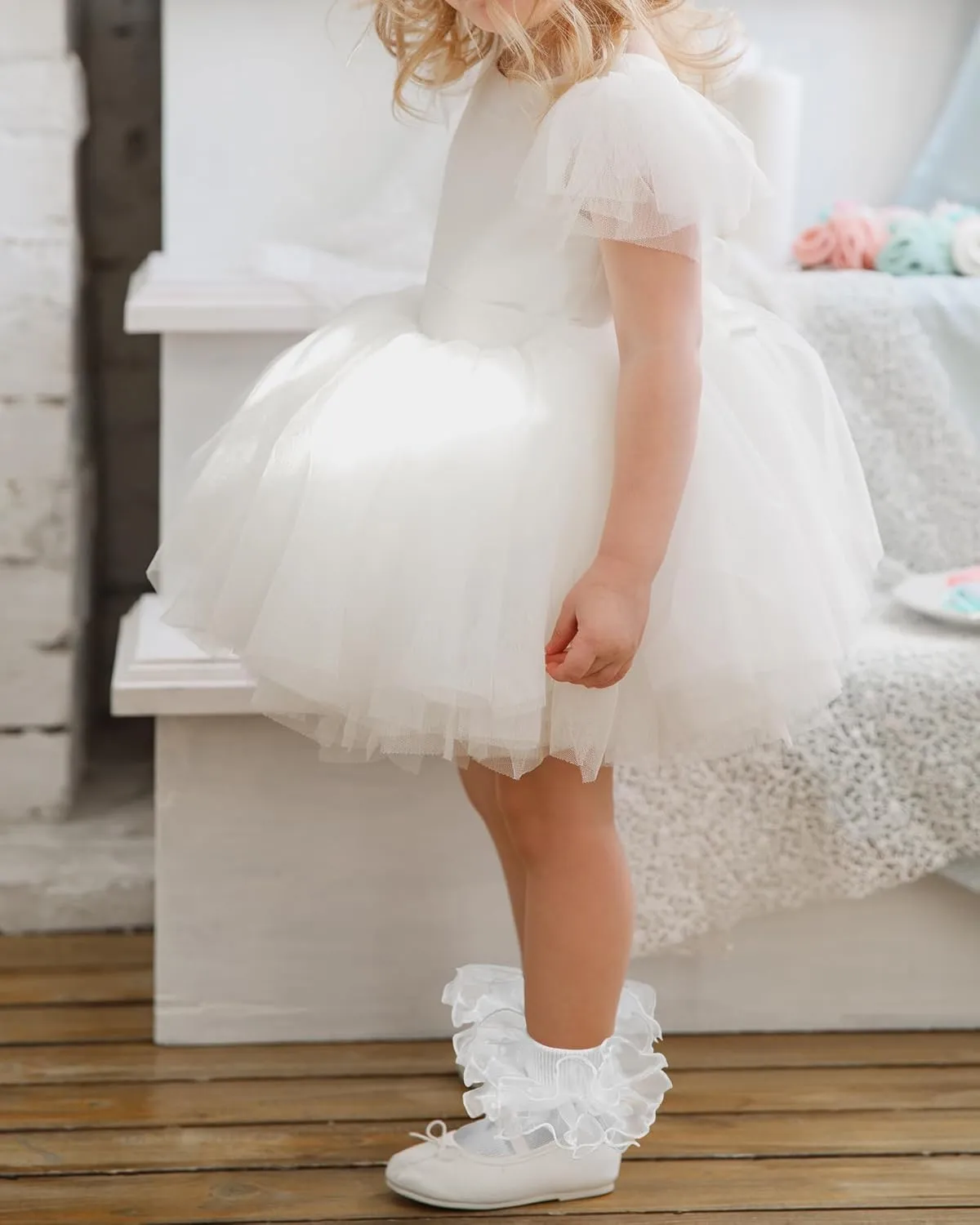 Witwot Toddler Girl Socks with Big Ruffle Lace Frilly Turn Cuff Dress Socks
