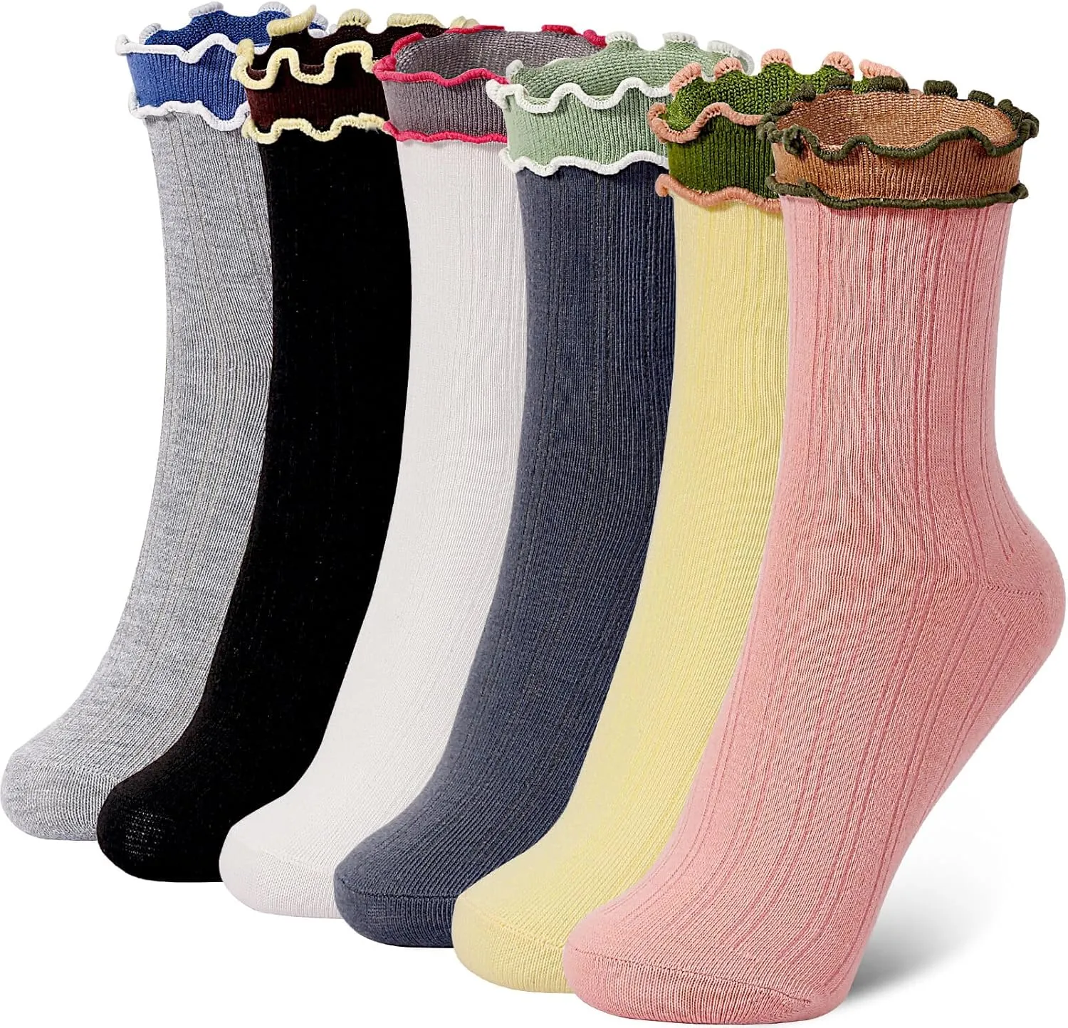 Women Ruffle Socks Lightweight Knit Casual Ankle Sock Ruffle Turn-Cuff Cute Lettuce Edge Frilly Socks for Women Girls