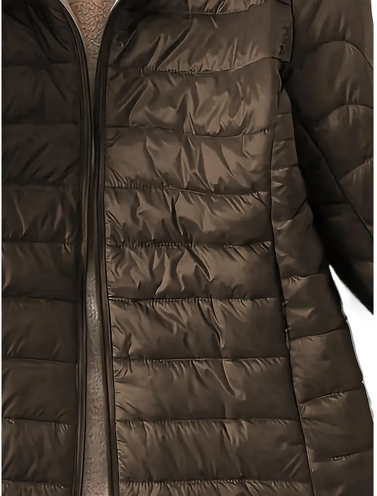 Women's Fleece Lined Zipper Warm Hooded Coat,Autumn Winter Long Sleeved Cotton-padded Jacket