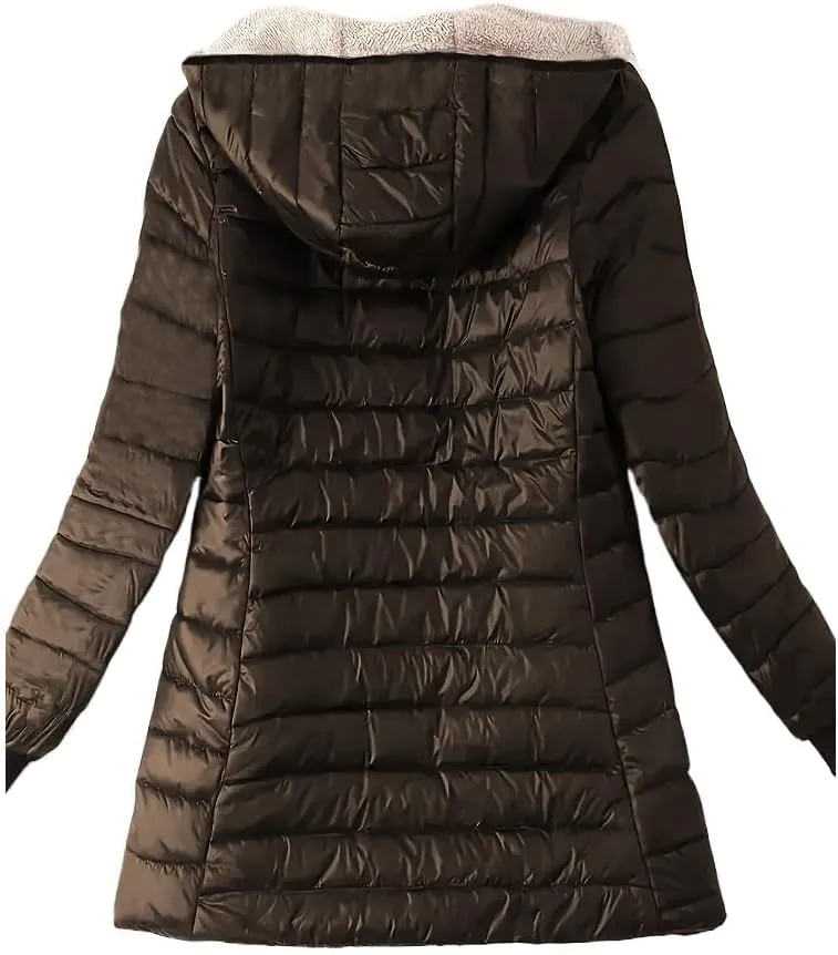 Women's Fleece Lined Zipper Warm Hooded Coat,Autumn Winter Long Sleeved Cotton-padded Jacket