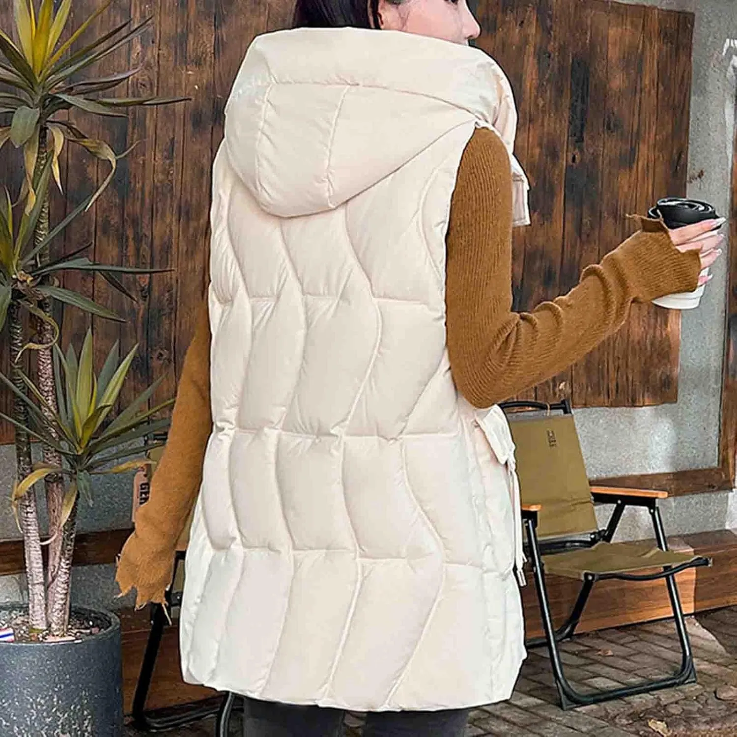 Women's Tunic Puffer Vest Insulated Hooded Sleeveless Quilted Jackets Winter Outwear Warm Gilet Coats with Pockets