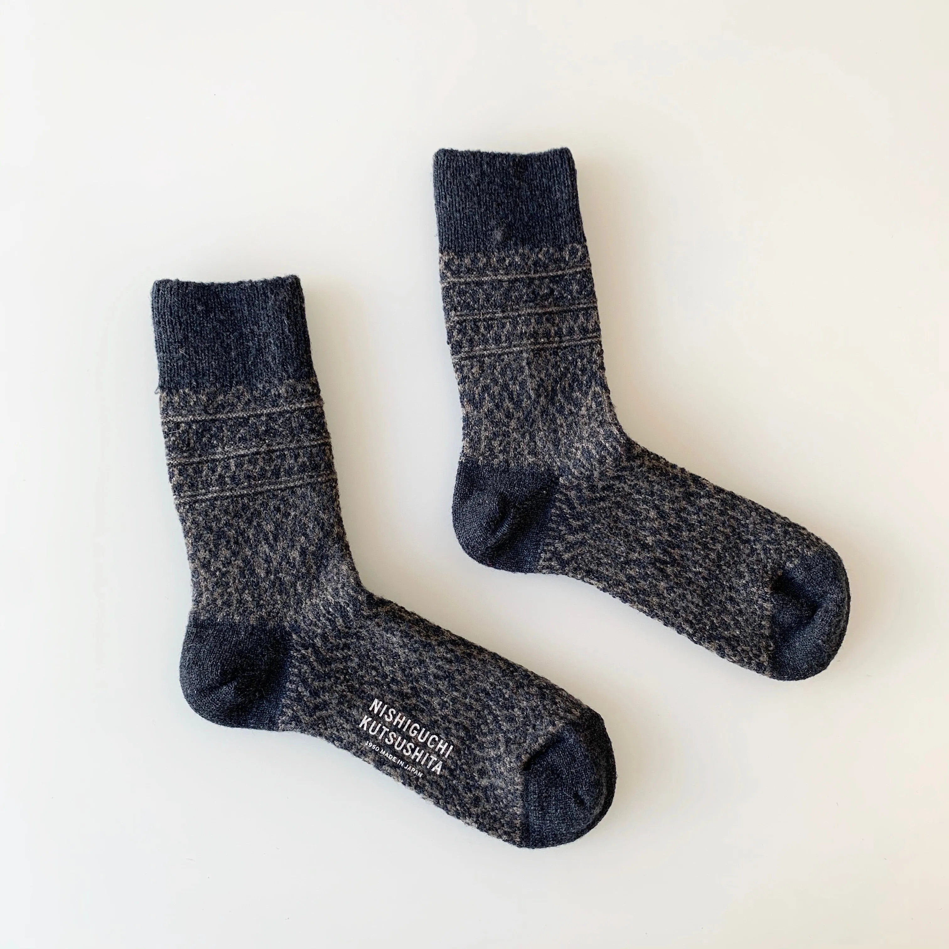 Wool Jacquard Socks in Navy