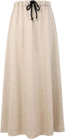 Ylingjun Womens Warm Fleece Lined Long Jersey Skirts Elastic Waist A Line Flared Winter Skirt