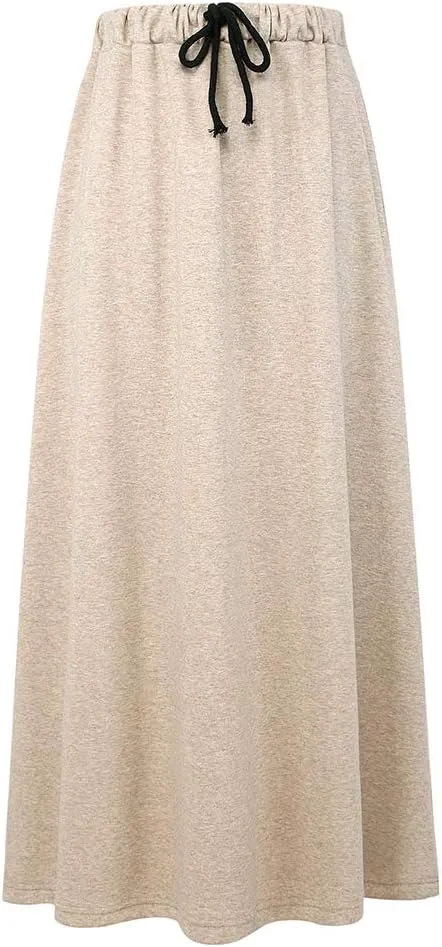 Ylingjun Womens Warm Fleece Lined Long Jersey Skirts Elastic Waist A Line Flared Winter Skirt