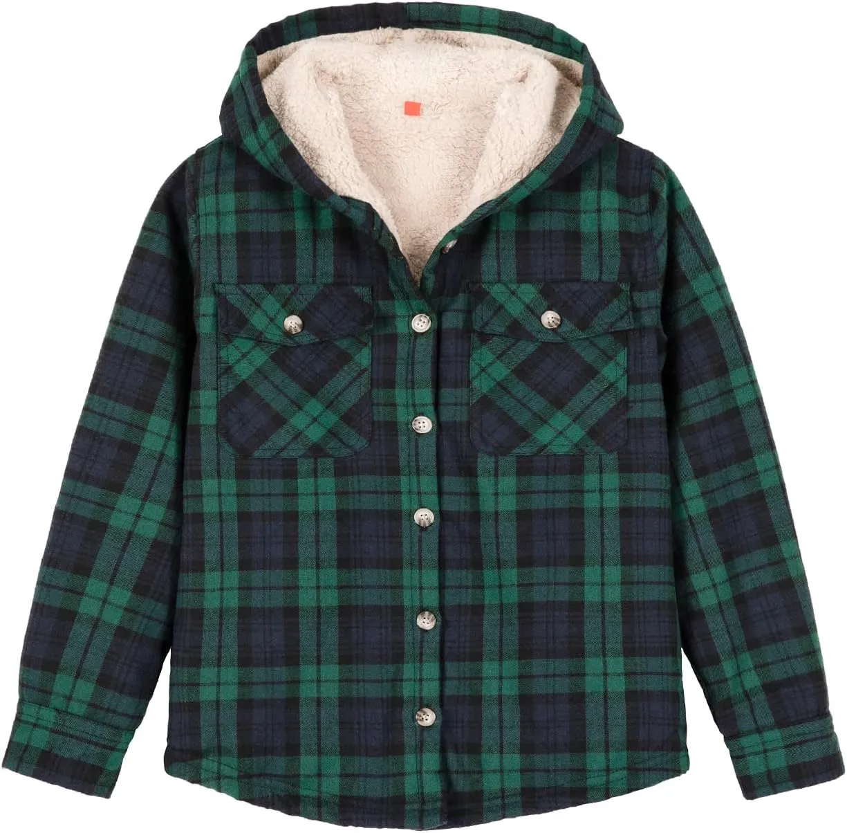 ZENTHACE Boys Sherpa Fleece Lined Flannel Plaid Button Down Shirt Jacket,Hooded Flannel Shirt with Hand Pockets