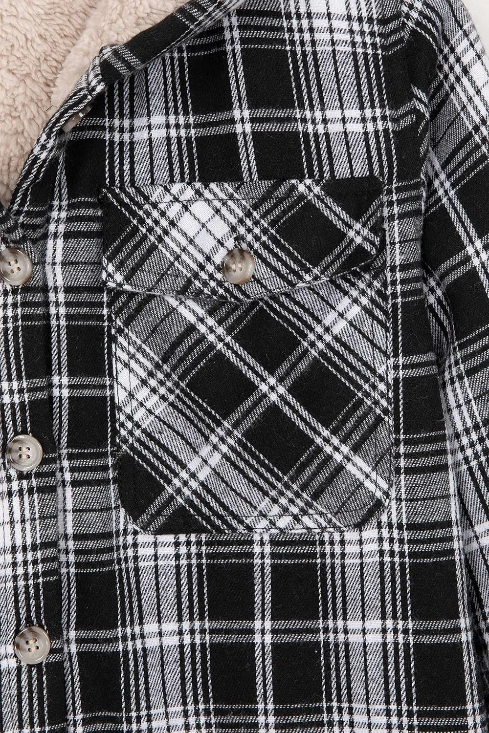 ZENTHACE Boys Sherpa Fleece Lined Flannel Plaid Button Down Shirt Jacket,Hooded Flannel Shirt with Hand Pockets