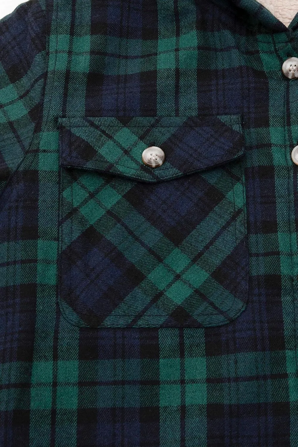 ZENTHACE Boys Sherpa Fleece Lined Flannel Plaid Button Down Shirt Jacket,Hooded Flannel Shirt with Hand Pockets