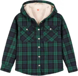 ZENTHACE Boys Sherpa Fleece Lined Flannel Plaid Button Down Shirt Jacket,Hooded Flannel Shirt with Hand Pockets
