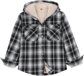 ZENTHACE Boys Sherpa Fleece Lined Flannel Plaid Button Down Shirt Jacket,Hooded Flannel Shirt with Hand Pockets