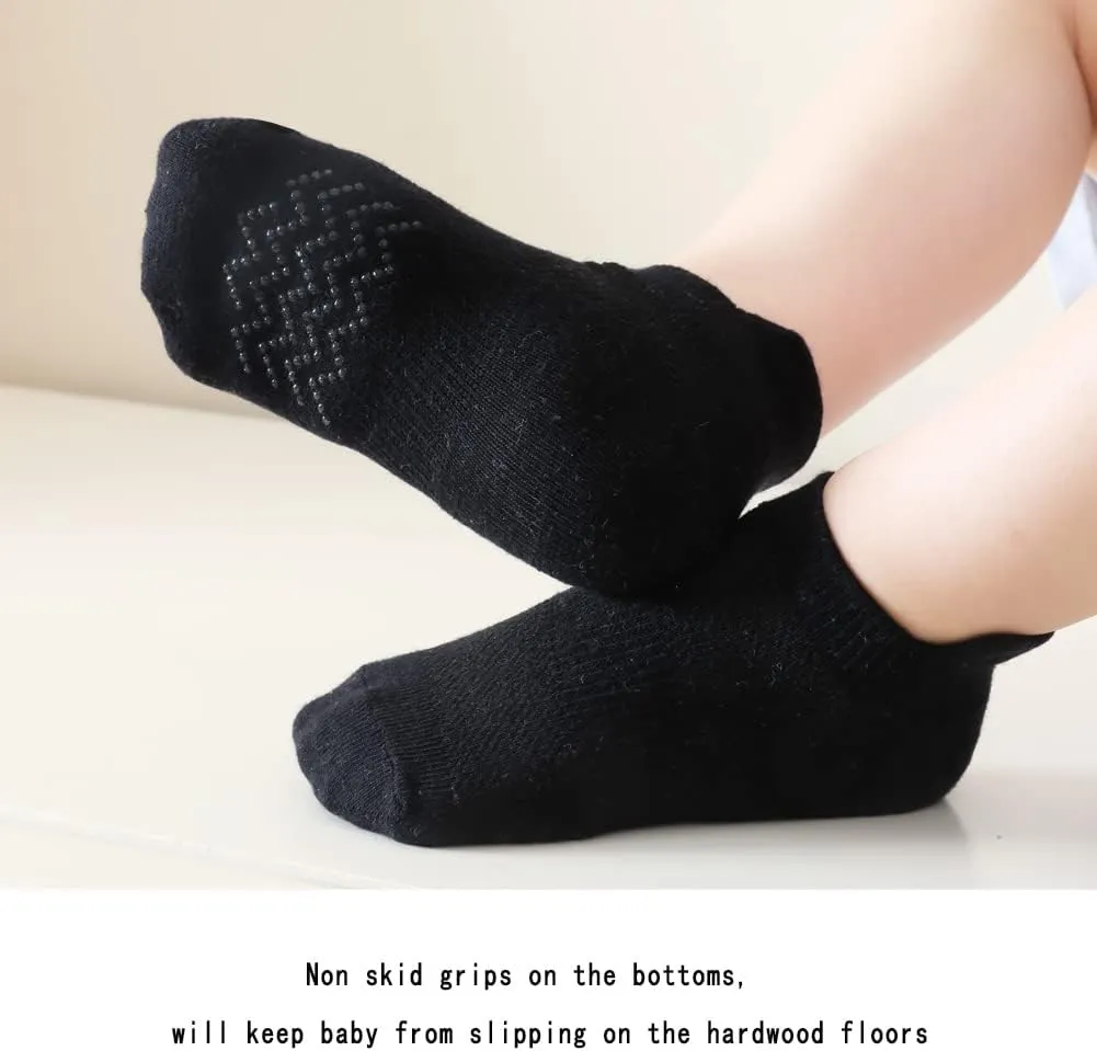 Zumou Toddler Non Slip Socks No Show Anti Skid Ankle With Grips 12 Pairs for Kids Little Girls Boys